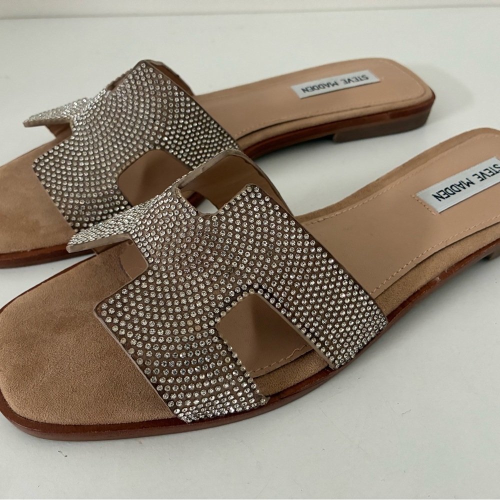Steve Madden Sparkling Rhinestone Sandals - Tan: Size 10